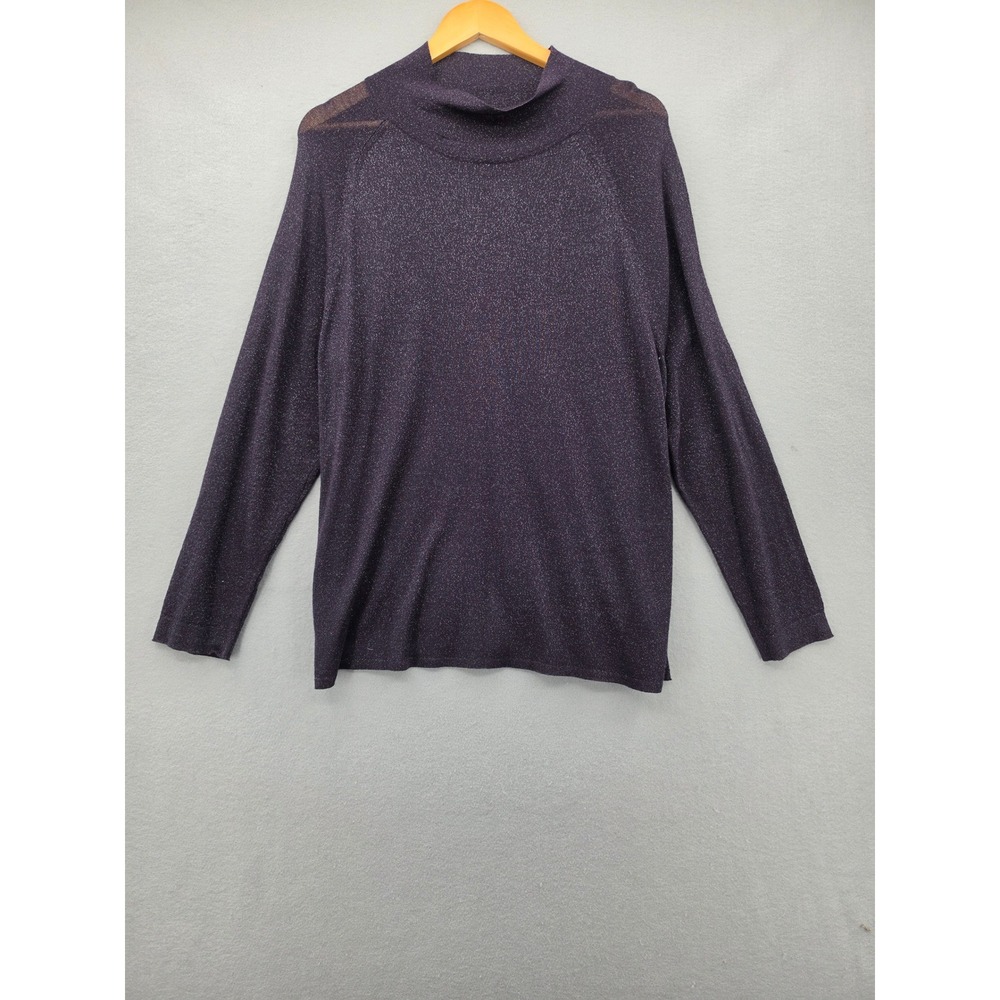 NIC+ZOE Purple Shimmer Knit Mock Neck Sweater XL Long Sleeve Metallic Sparkle